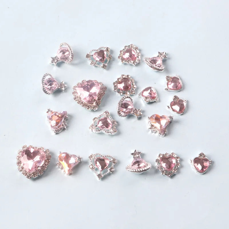 20Pcs Nail Charms Heart Rhinestones Nail Art Decorations for Manicure