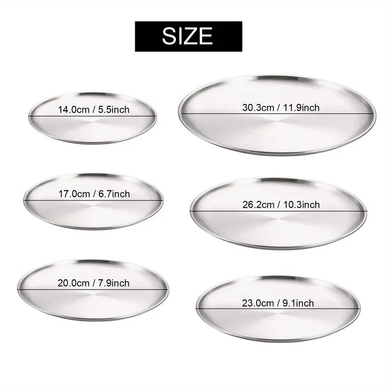 4Pcs Stainless Steel Camping Plates Set Round Shallow Dish for Picnic BBQ Cooking