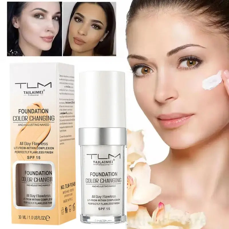 Color Changing Foundation Makeup Base - Nude Full Cover Liquid & Cream, Long Lasting 30ml