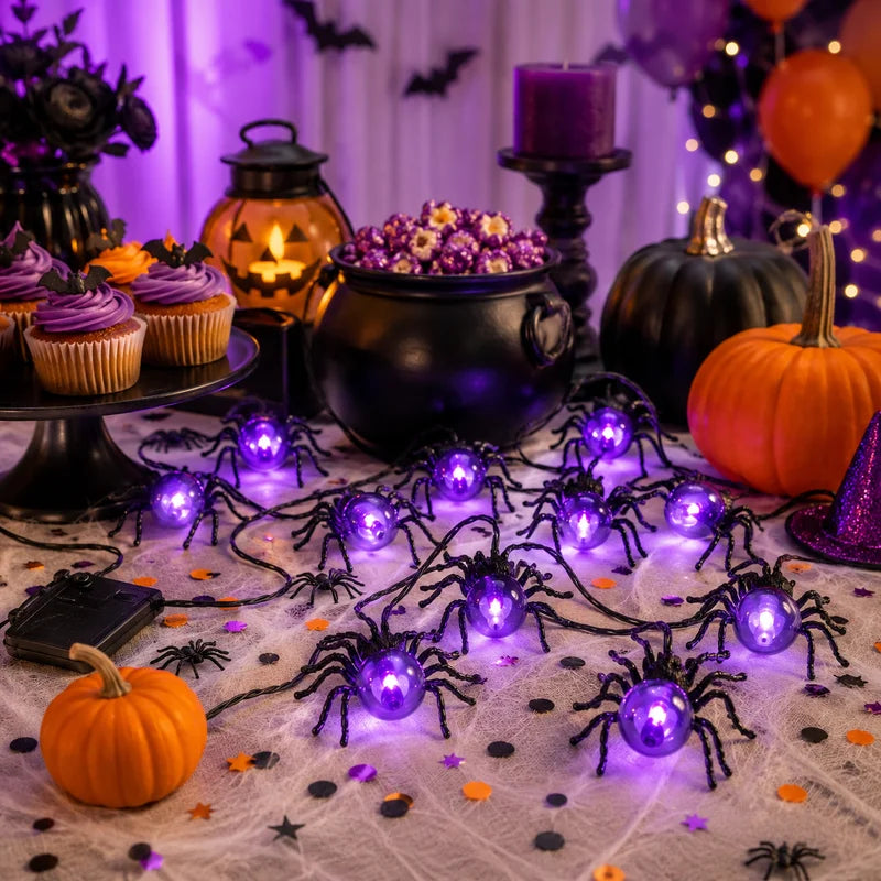 Halloween String Lights Spider Garland Fairy Lights 5.2M Purple Battery Powered for Porch Decor