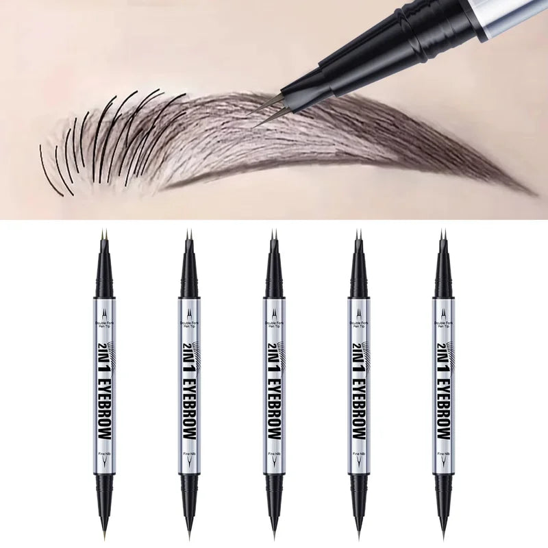 Waterproof Curved Eyebrow Pencil Set with Precise Brush and Fork Tip for Natural Makeup