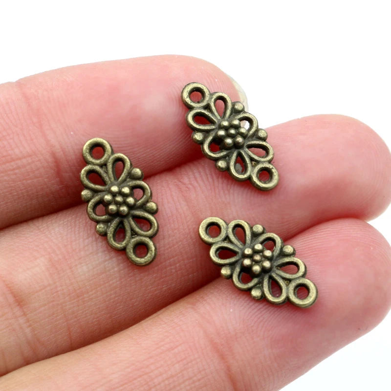 30pcs Flower Connector Charms 16x8mm Antique Silver Bronze Jewelry Supplies