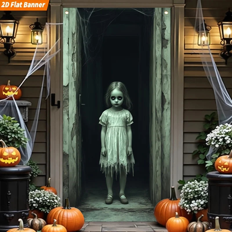 Halloween Ghost Girl Door Banner Flat Banner for Festive Decoration