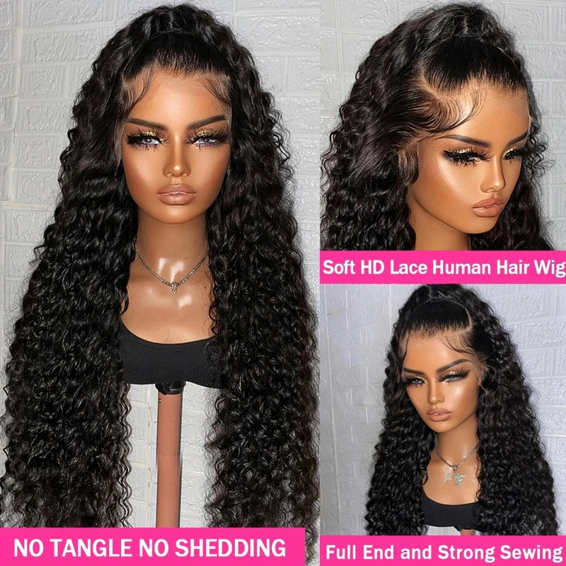 Curly Lace Front Human Hair Wig for Black Women Pre-Plucked Brazilian Deep Wave 13x4 & 13x6 HD Lace Frontal