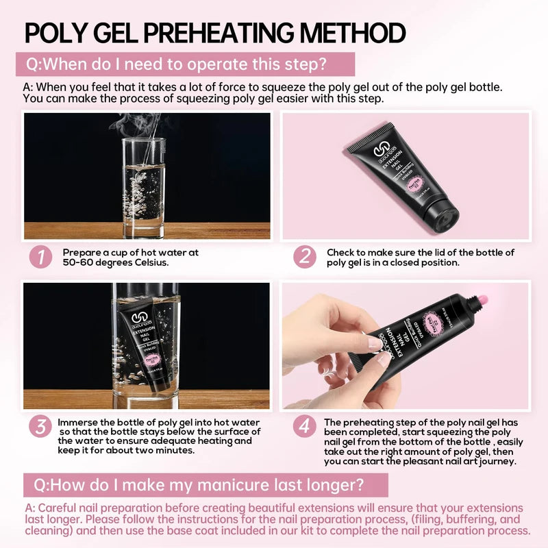 Poly Extension Gel Nail Kit with 12 Shades for DIY Nail Extensions and Care