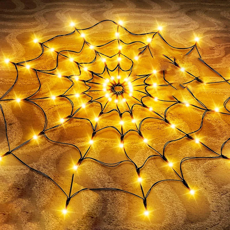 Halloween LED String Lights Spider Web Ghost Festival Atmosphere Decor Colorful Lighting