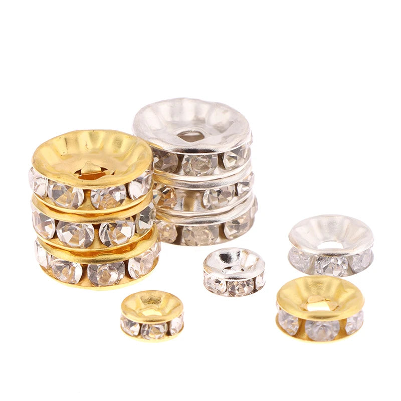 100pcs Stainless Steel Crystal Beads for Jewelry Making - Disc Spacer Charms