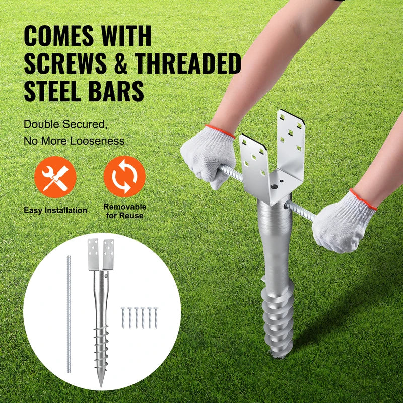 No Dig Ground Anchor Post Stake with Screws & U-Shape Holder - Durable Steel Support