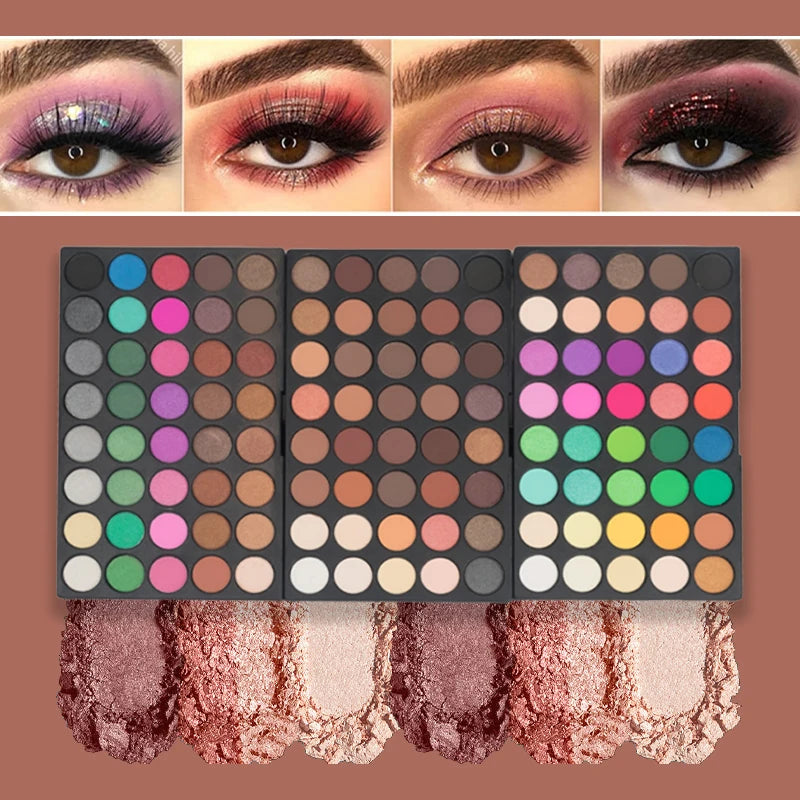 120 Color Eyeshadow Palette - 3-in-1 Matte, Shimmer, Glitter Long Lasting Waterproof Makeup