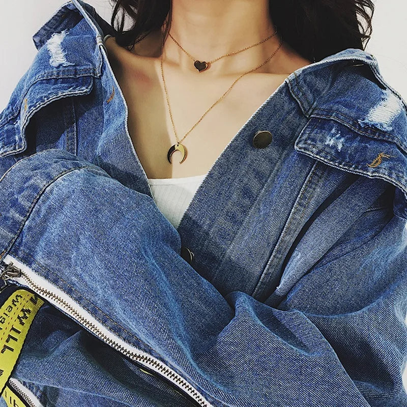 Classic Gold Color Stainless Steel Moon Pendant Necklace for Women Jewelry