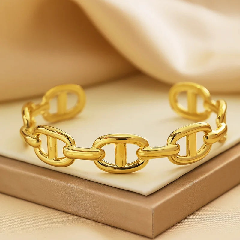 Gold Color Skeleton Bracelet for Women Wide Bangle Jewelry Gift