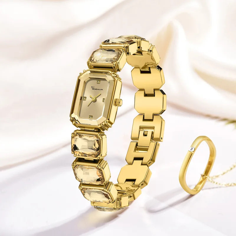 Luxury Women’s Diamond Studded Square Dial Quartz Watch Waterproof Elegant Wristwatch