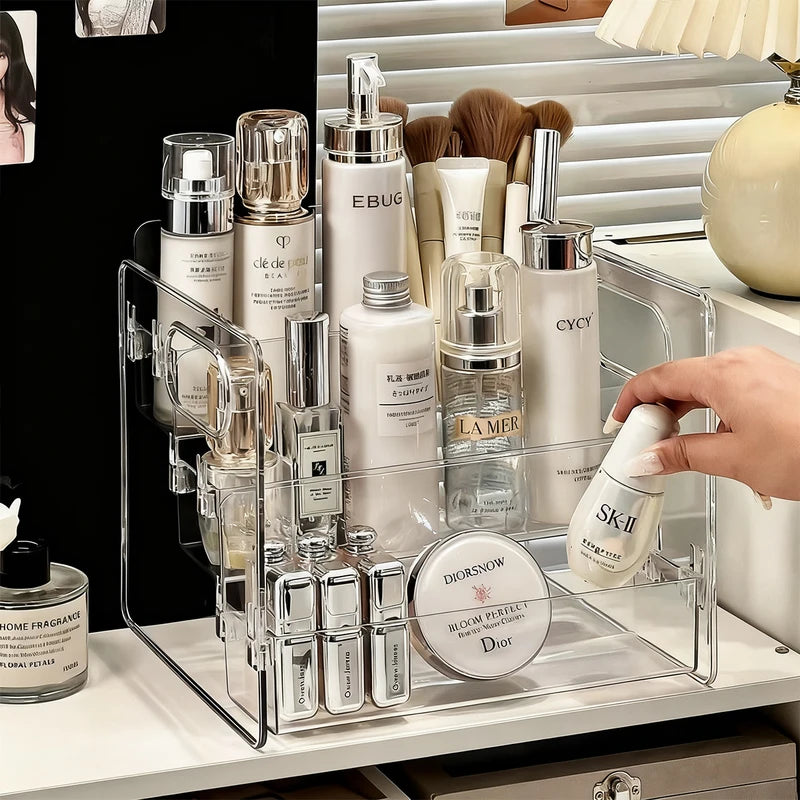 Portable Cosmetic Storage Box with Compartments - Large Capacity Skin Care & Perfume Organizer