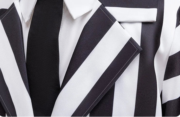 Kids Halloween Cosplay Costume Boys Girls Black and White Striped Coat and Pants