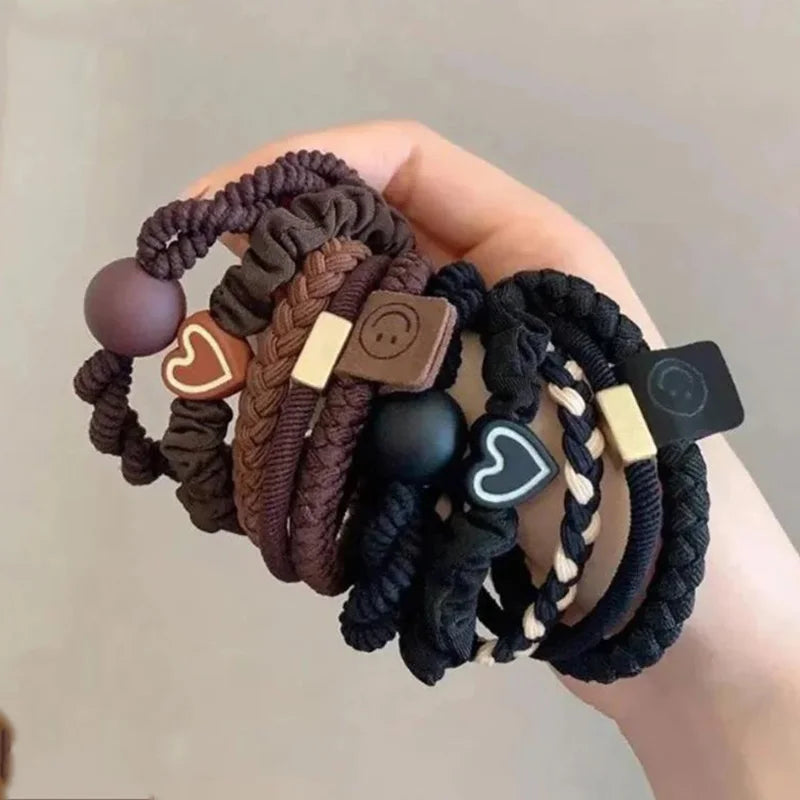 Women's Hair Ring Set - Elastic Leather Ponytail Holders - 10PCS