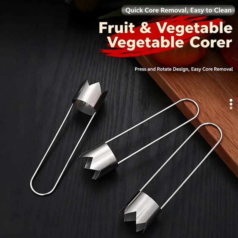 Portable Stainless Steel Fruit Core Remover for Pears and Apples - Sharp Serrated Cutter