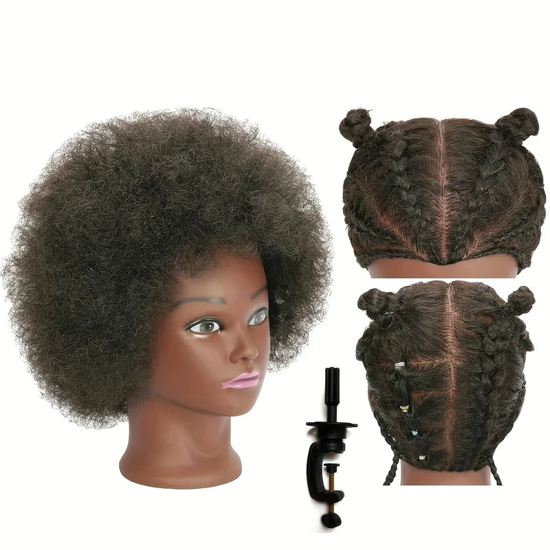 Professional Human Hair Mannequin Head for Hairdressing Practice - 22 Inch Afro Style