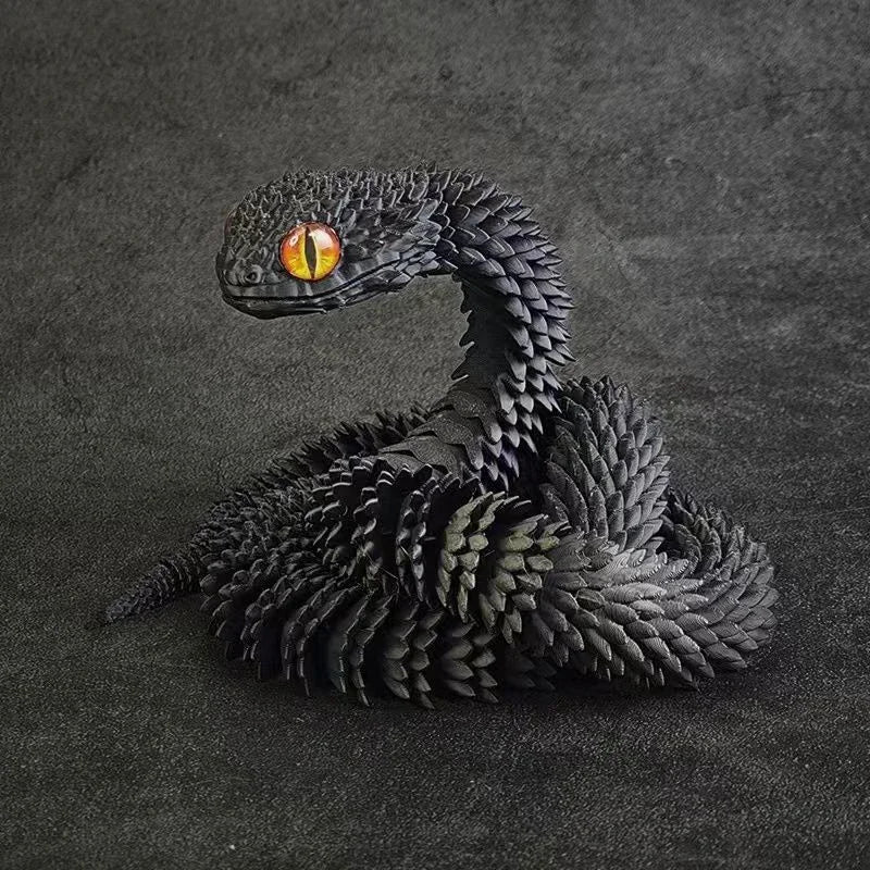 Rotatable 3D Printed Snake Articulated Animal Model for Desk Decor and Kids Gift