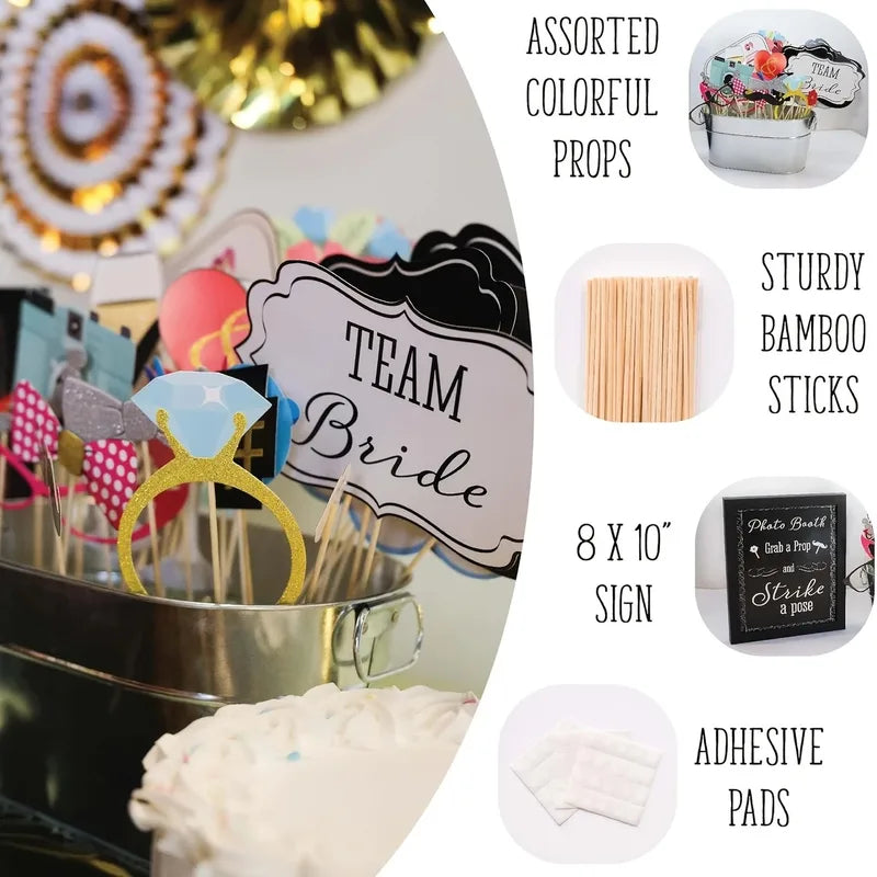 Wedding Photo Booth Props Set Mustache Lips Glasses for Bridal Shower & Party