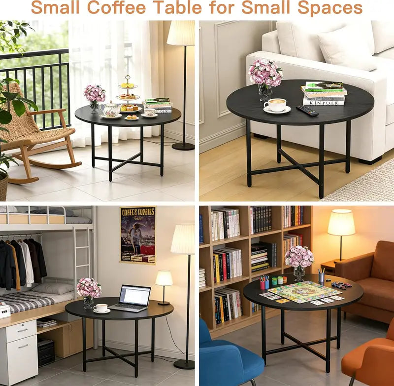 Round Coffee Table 23.6 Inch with Metal Frame for Living Room & Office