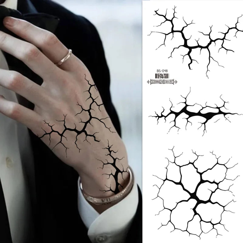 Large Black Lightning Line Temporary Tattoo Stickers for Men Women Halloween Party Decor - 2 Sheets