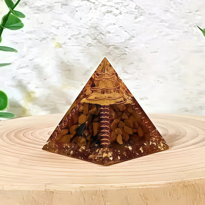 Crystal Pyramid with Tiger Eye Stones for Home Decor, Desktop Ornament