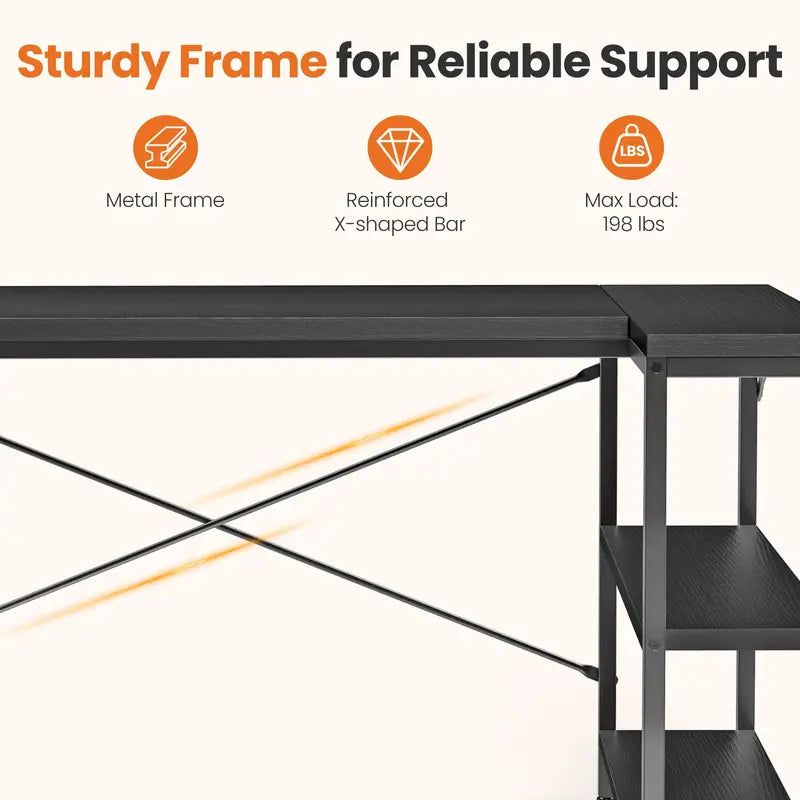 L-Shaped Computer Desk with Reversible Shelves - 47 Inch Corner Gaming & Office Table