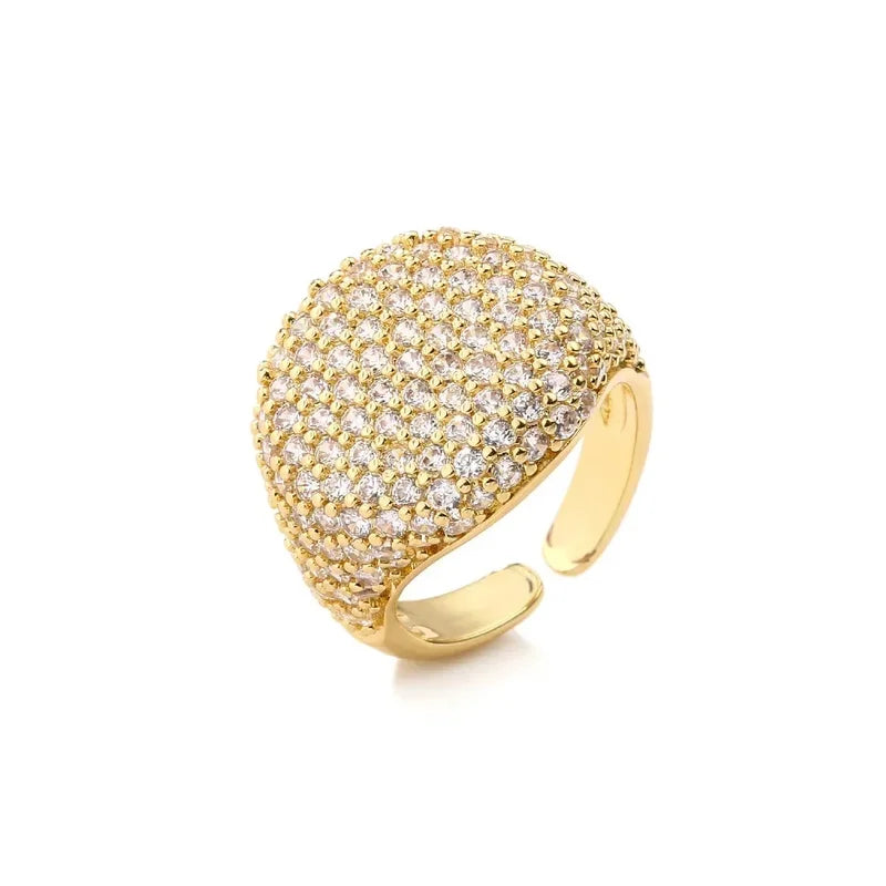 Personality Zircon Wide Opening Stainless Steel Rings for Women Jewelry - Gold & Silver