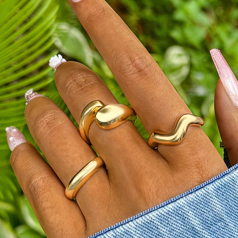 Trendy Geometric Circle Opening Joint Rings Set for Men & Women - Alloy Jewelry