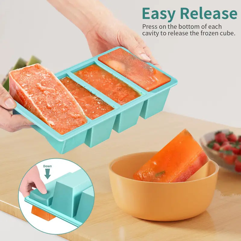 Giant Silicone Ice Cube Tray with Lid - 4-Cube Food Freezer Mold, Reusable Square Ice Molds for Soups & Drinks