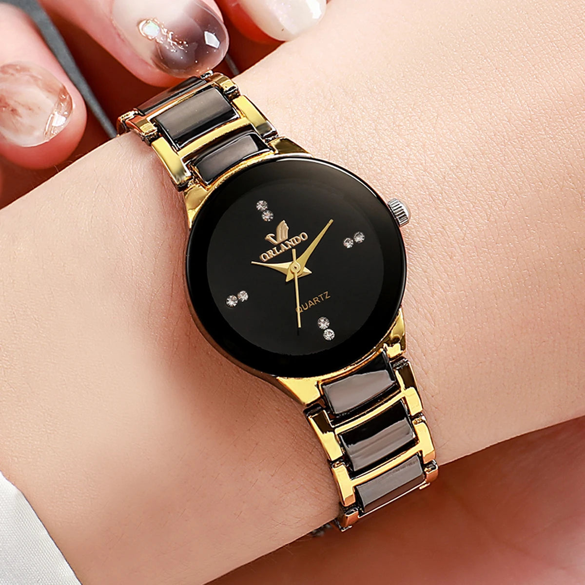 Women's Fashion Quartz Watch with Black Steel Band - Ladies Dress Watch