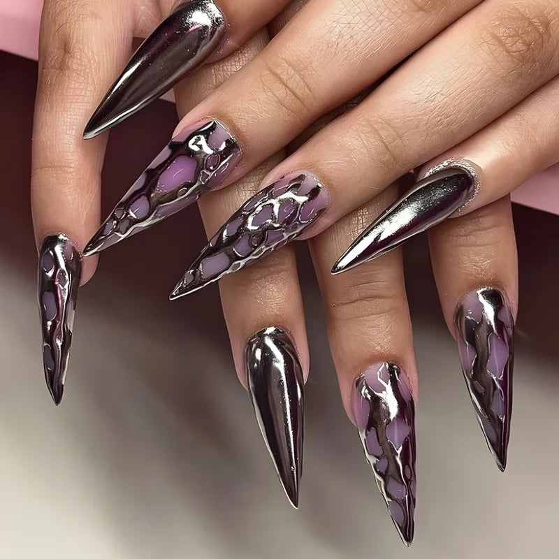 24Pc Halloween False Nail Tips with Almond Head Designs - Full Cover Press-On Manicure