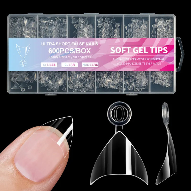 600PCS French False Nail Tips - Almond Square Acrylic Press-On Manicure Set
