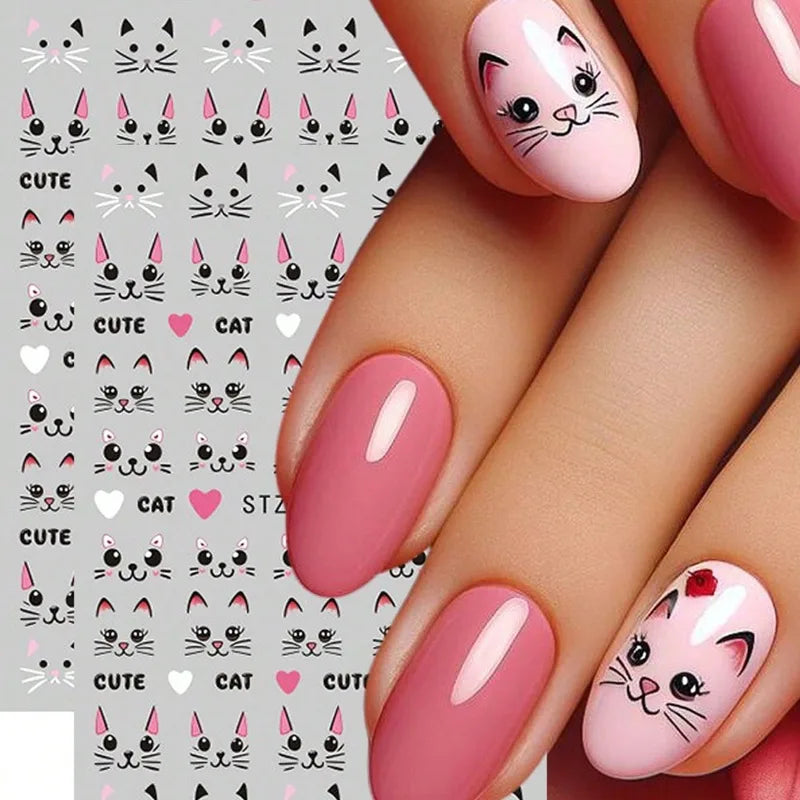 2PCS Cat Nail Sticker Set for DIY Nail Art and Decorations