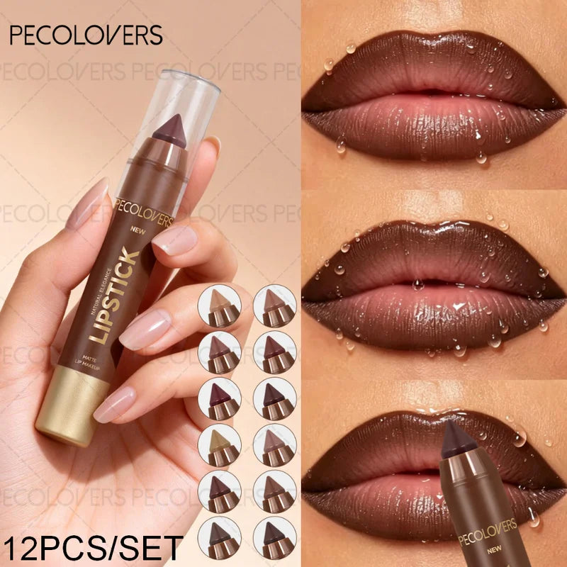 12Pcs Waterproof Matte Lipstick Set Contour Lip Tint Long-Lasting Makeup