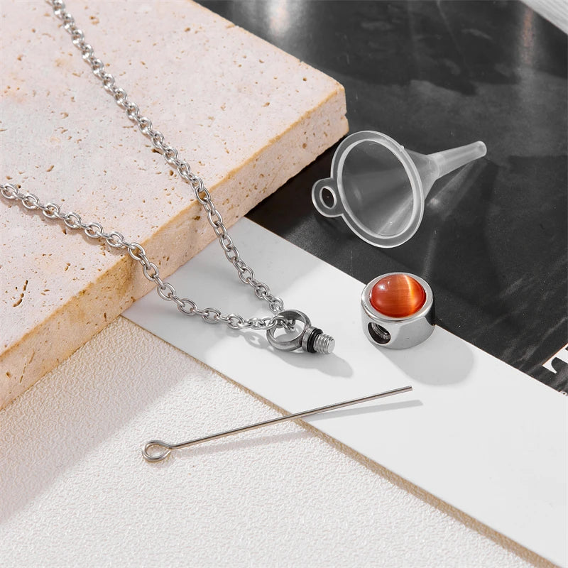 Stainless Steel Birthstone Pendant Necklace Cremation Ashes Memorial Jewelry