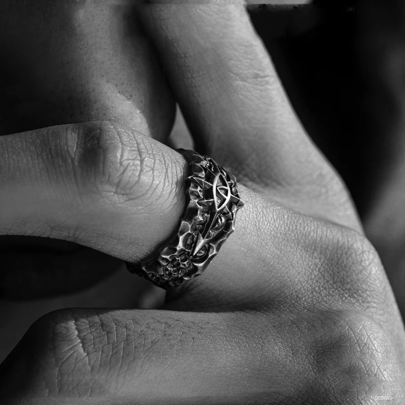 Retro Adjustable Open Ring for Men Punk Gothic Brass Jewelry - Warhammer 40K Style