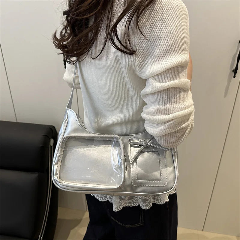 Y2K Harajuku Shoulder Bag for Women Transparent Crossbody Bag Korean Preppy Purse