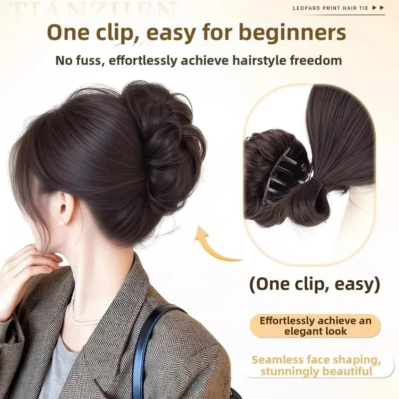 Synthetic Messy Bun Claw Clip Hairpiece for High Ponytail Updo Women Natural Invisible Heat Resistant Fiber
