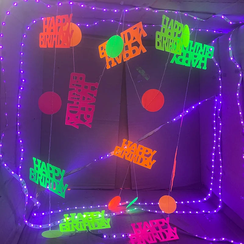 Neon Party Decoration Bunting Paper Garland with Triangle Flags for Glow-in-the-Dark Birthday Supplies