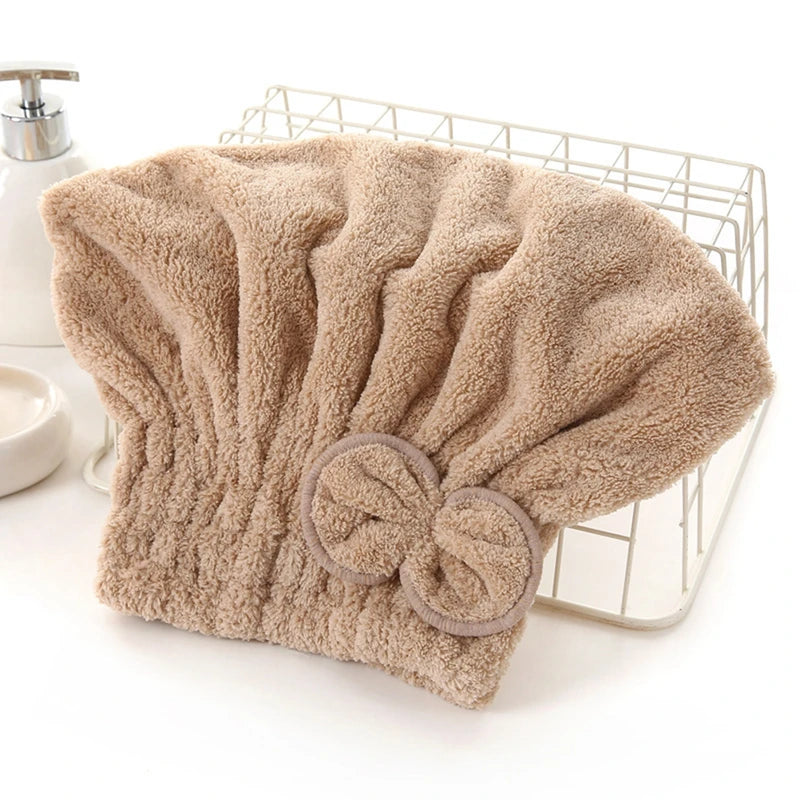 Microfiber Hair Drying Towels with Bow-Knot - Head Wrap & Shower Cap for Curly Hair