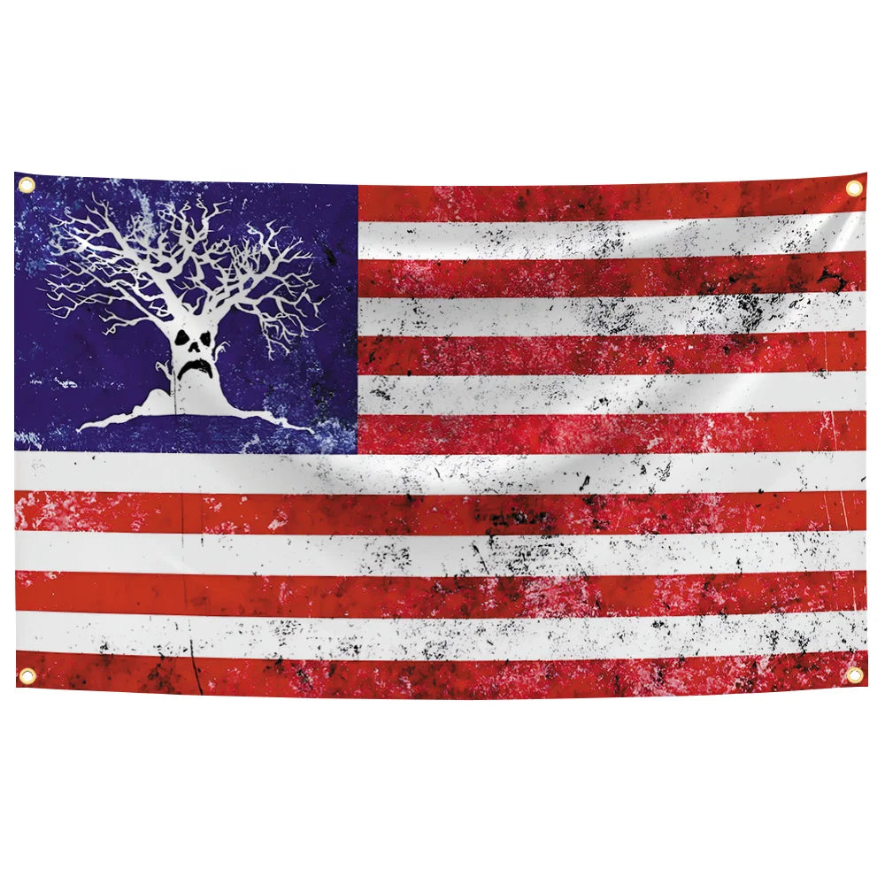 Haunted Mound Flag Wall Tapestry - Cemetery Tree Music USA Flag Decor