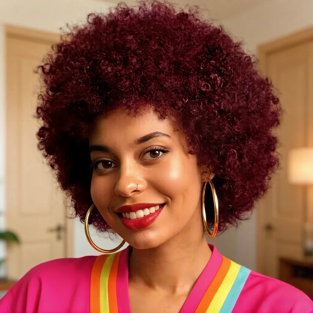 Natural Black Afro Kinky Curly Human Hair Wig Short Voluminous Style