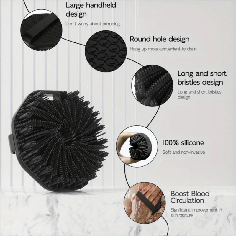 Silicone Back Brush Exfoliating Shower Sponge with Handle - Skin Massager