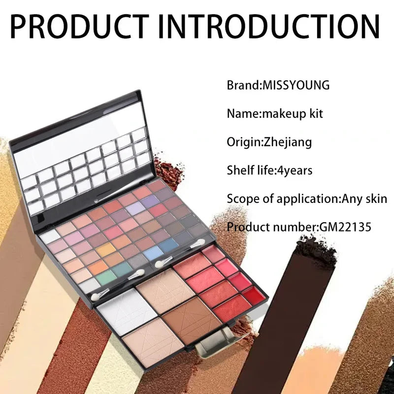 Pro Makeup Kit for Women All-in-One Eyeshadow Eyebrow Lipstick & Brush Set