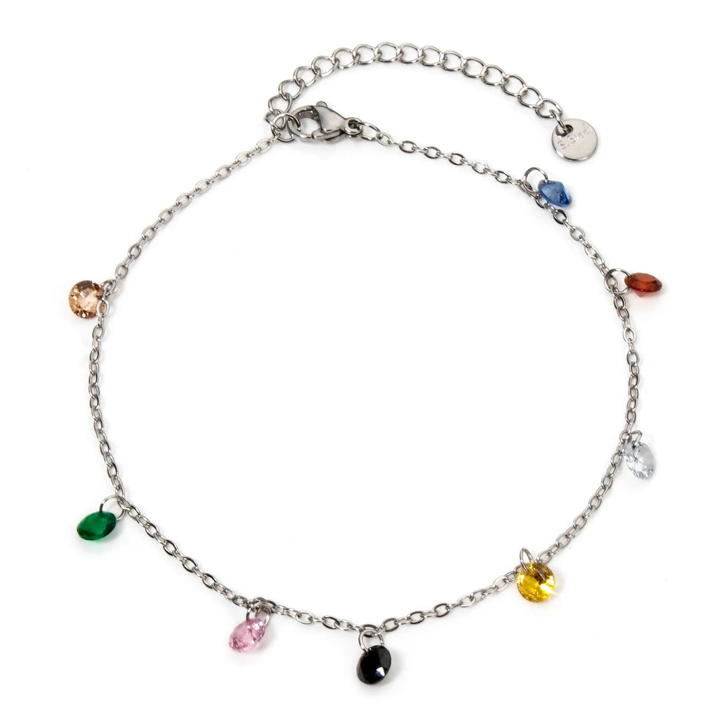 Multicolor Rhinestone Link Chain Anklet for Women - 22cm Fashion Jewelry Gift