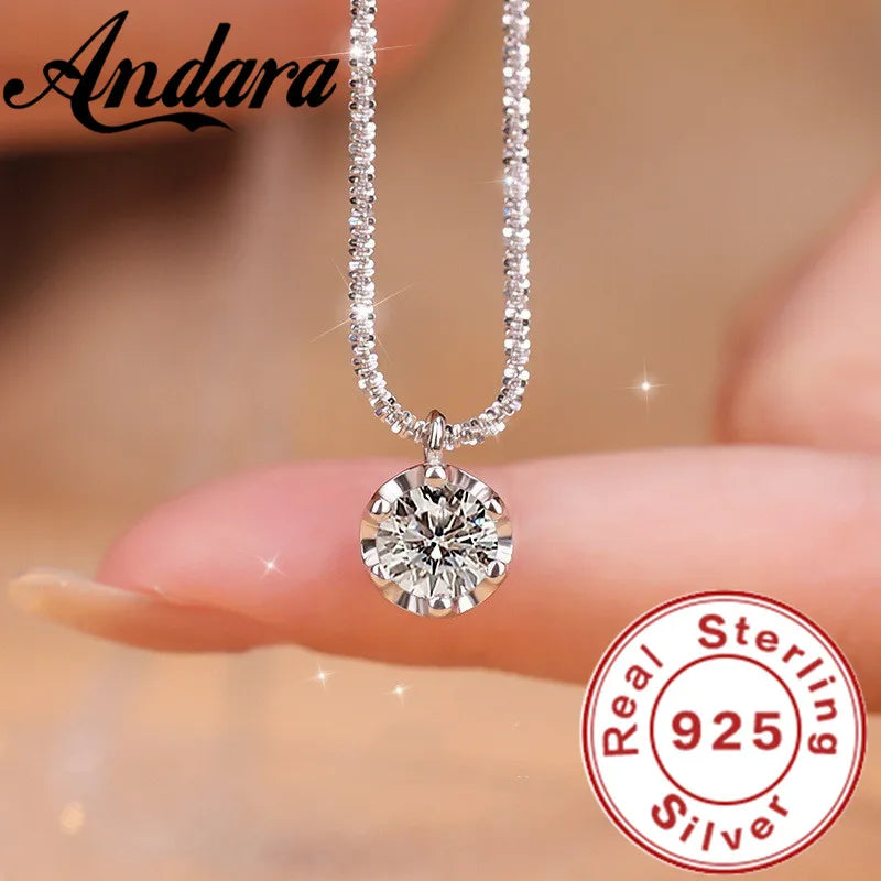 Sterling Silver Zircon Pendant Necklace for Women – Elegant Geometric Jewelry