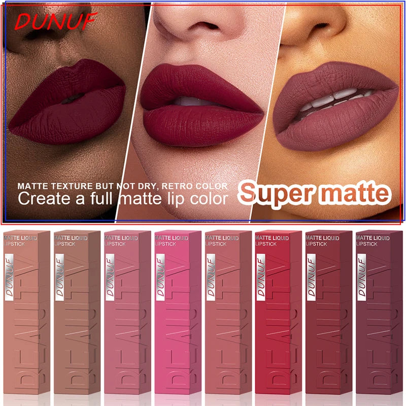 Matte Lip Gloss 8pc Set Waterproof Long Lasting Lipstick Non-Stick Cup Nude