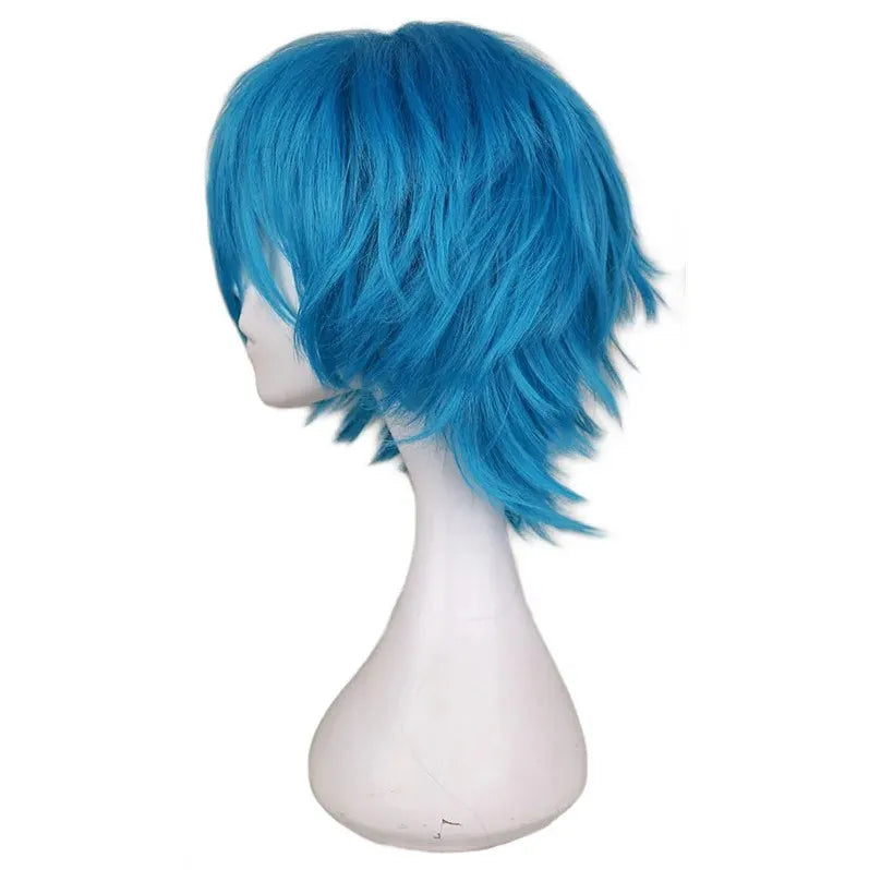 Halloween Cosplay Sally Face Mask with Blue Short Synthetic Wig - Party Costume Accessory
