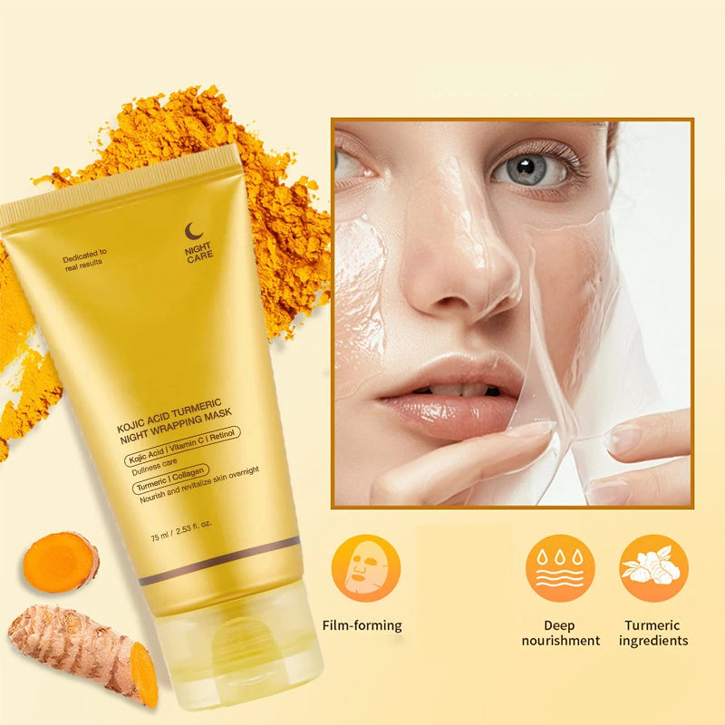 Kojic Acid Turmeric Night Facial Mask - Brightening, Oil Control & Moisturizing Peel-Off Treatment
